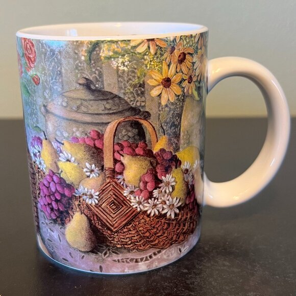 Vintage LANG & WISE “Roses and Pears” Ceramic Mug ~ Artwork by Anna Krajewski - Picture 3 of 13